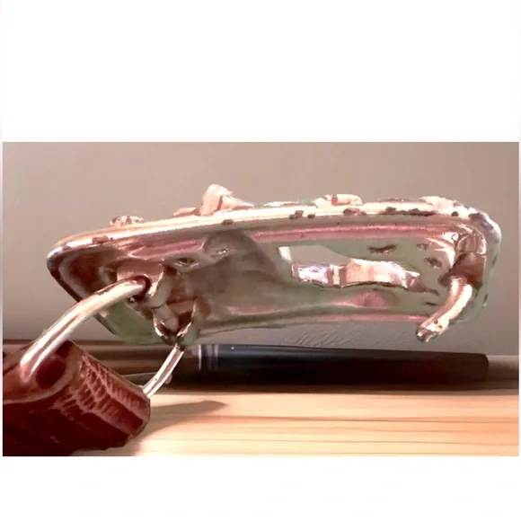 🐈⬛BRIGHTON🐈⬛ LEATHER SNAKE EMBOSSED TEXTURE CATS & FLOWERPOT BUCKLE VTG BELT🐈 - Picture 12 of 13